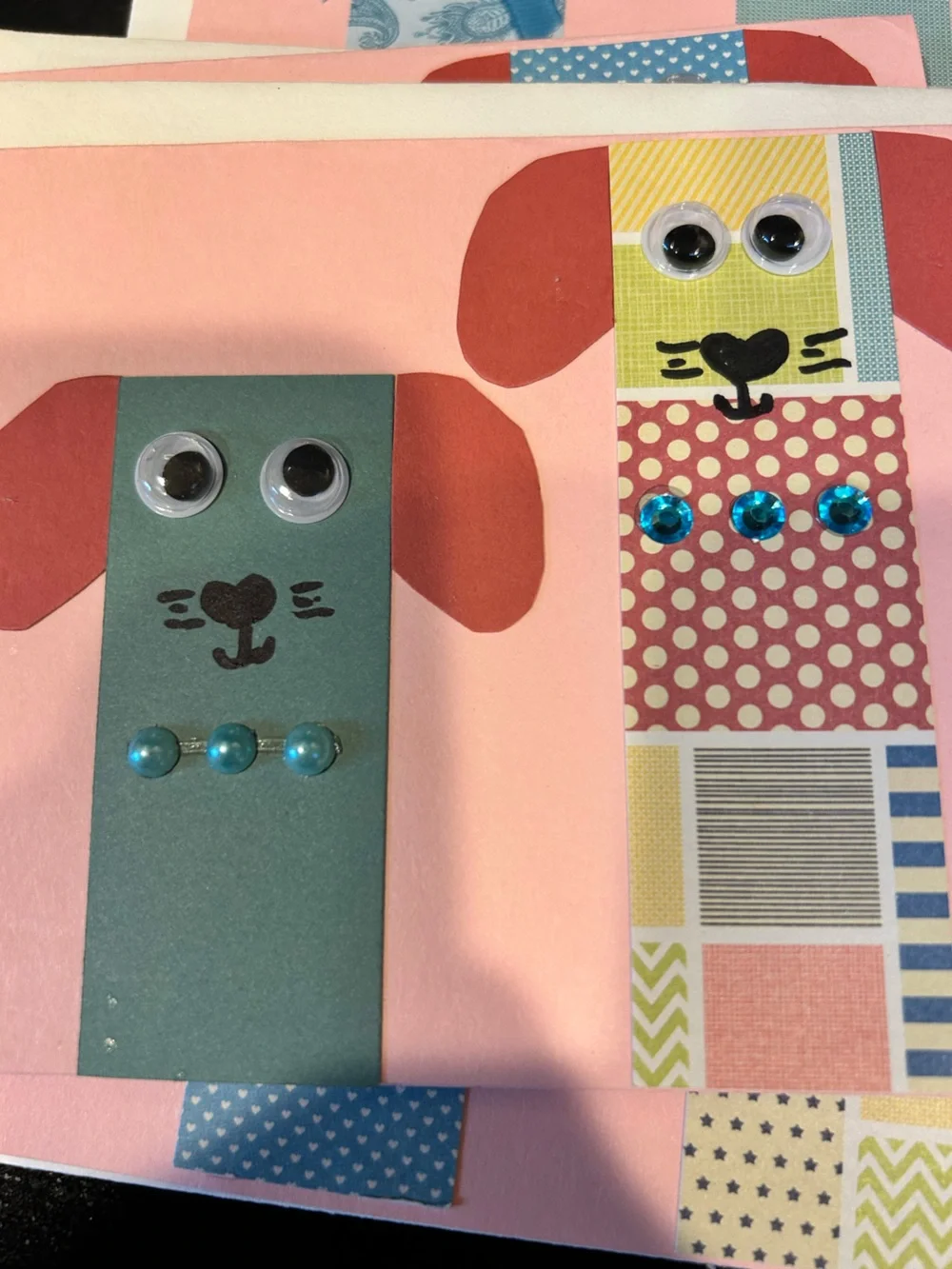 Handmade Whimsical Pink Dog Greeting Card & envelope stationary
